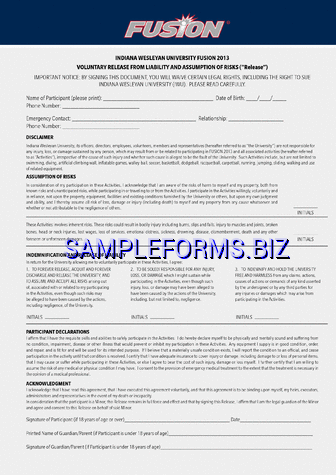 Indiana Liability Release Form 2 pdf free